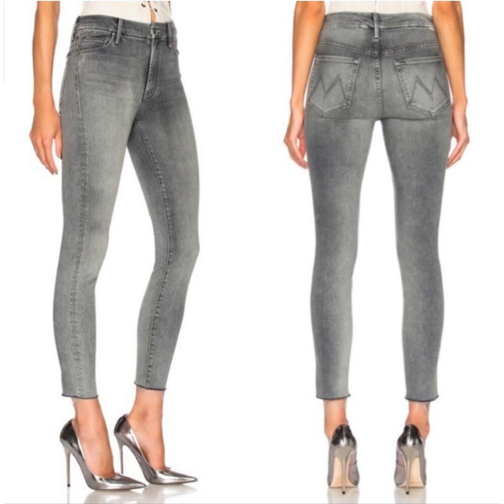 MOTHER High-Waisted Looker Ankle Fray Skinny Stretch Jeans Gray Sz 29